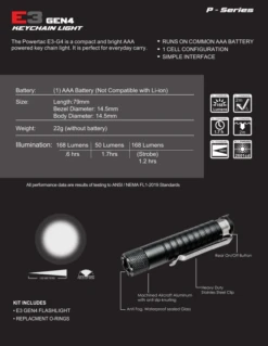 PowerTac E3 Gen4 168 Lumens LED Keychain Light -Hema Shop E3
