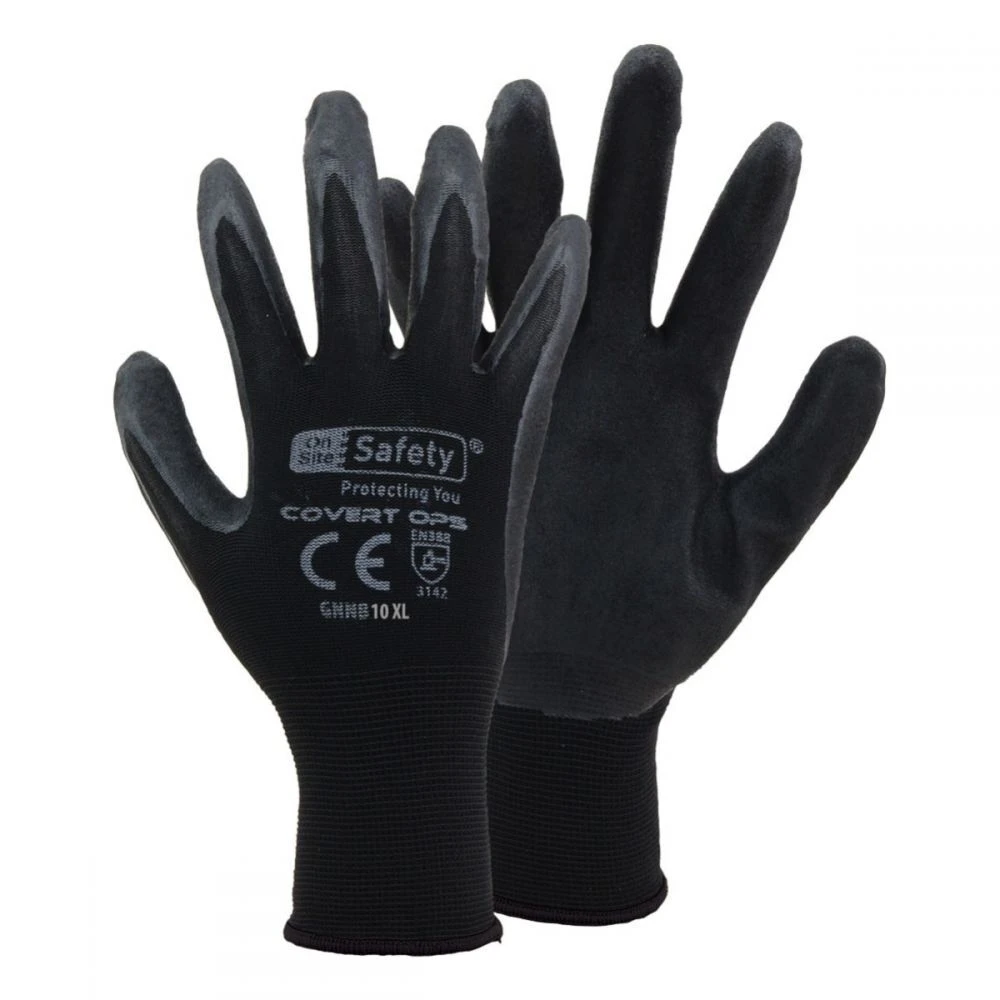 On Site Safety Covert Ops Nitrile Gloves Black (XL - 10) 3 On Site Safety Covert Ops Nitrile Gloves Black (XL - 10)