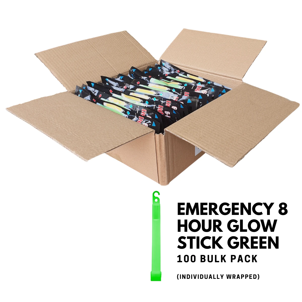 Emergency 8 Hour Glow Stick Green 100 Pack 4 Emergency 8 Hour Glow Stick Green 100 Pack - Image 2