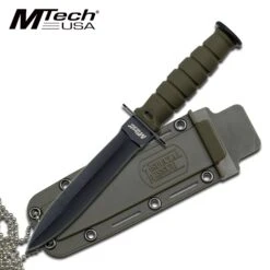 MTech Neck Knife Double Edged W/Chain Green Handle
