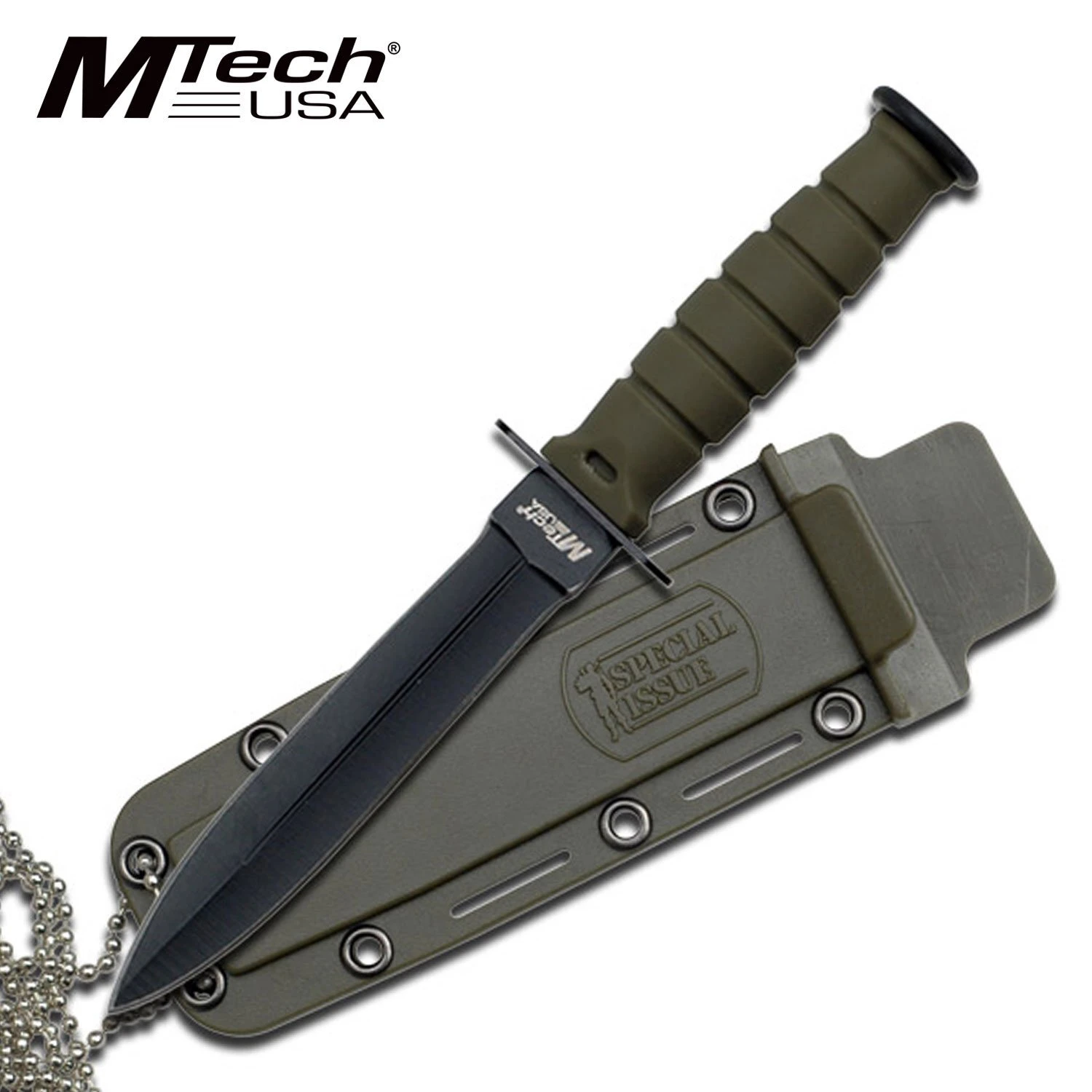 MTech Neck Knife Double Edged W/Chain Green Handle 3 MTech Neck Knife Double Edged W/Chain Green Handle