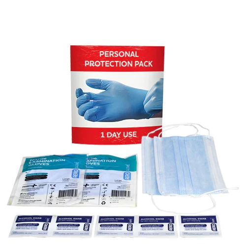 Personal Protection 1 Day Pack - 2 X Masks, 2 Pair X Gloves & Alcohol Wipes 3 Personal Protection 1 Day Pack - 2 X Masks, 2 Pair X Gloves & Alcohol Wipes