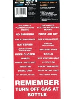 Caravan Safety And Warning Sticker Labels