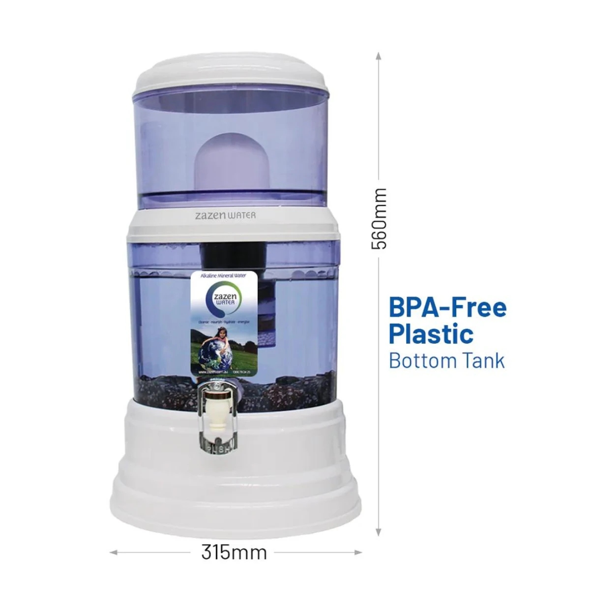 Zazen Alkaline Water Filtration System With BPA-Free Plastic Bottom Tank 3 Zazen Alkaline Water Filtration System With BPA-Free Plastic Bottom Tank - Image 2